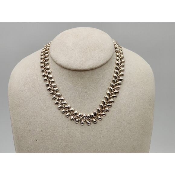 Vintage Sterling Silver KLM Kathy Lynn Mayeda Leaf Design 18” Statement Necklace - Picture 1 of 7